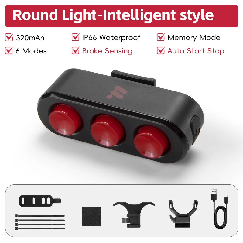 WEST BIKING Bike Taillight IP66 Waterproof Smart Brake Sensing Rear Light Auto Start/Stop LED Cycling Taillight Bike Accessories