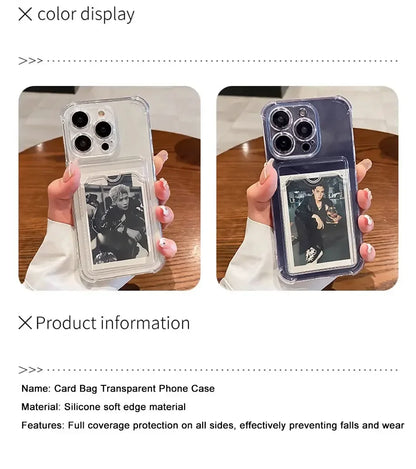Transparent Card Wallet Slot Bag Holder Case For iPhone 16 15 14 13 12 11 Pro Max Mini X XR 7 8 Plus Clear Shockproof Soft Cover