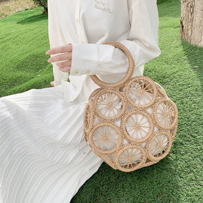 Large Capacity Straw Woven Handbag Handwoven Hollow Women Shoulder Bag Travel Vacation Summer Beach Bag Top Handle Bags