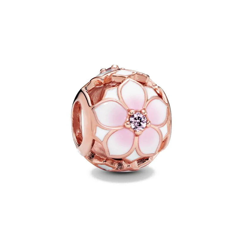 Rose Gold Fine Plated Pink Clip Dasiy Butterfly Dragonfly DIY Charms Fit Original Sterling Silver 925 Bracelet For Women Jewelry
