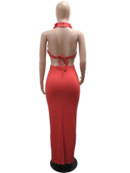 Beyprern Beautiful Off Shoulder 3D Flowers Bandage Maxi Dress For Women Glam Backless Fitted Party Dresses Gown Brithday Outfits