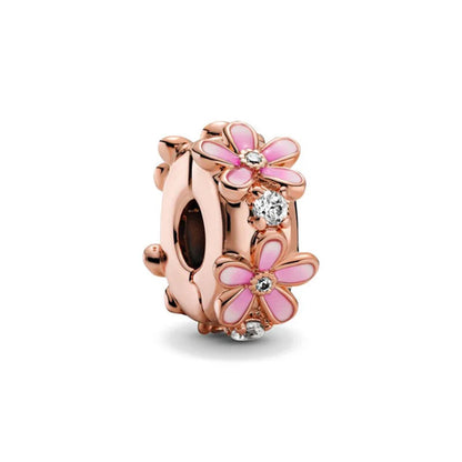 Rose Gold Fine Plated Pink Clip Dasiy Butterfly Dragonfly DIY Charms Fit Original Sterling Silver 925 Bracelet For Women Jewelry