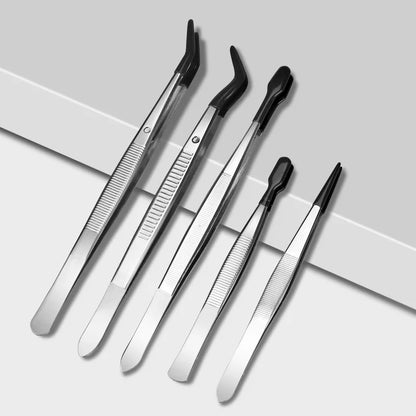 5pcs Tweezers With Rubber Tips Tweezers Rubber PVC Silicone Coated Non Marring Flat Tip Bent Tip Tweezers Tipped Tweezers