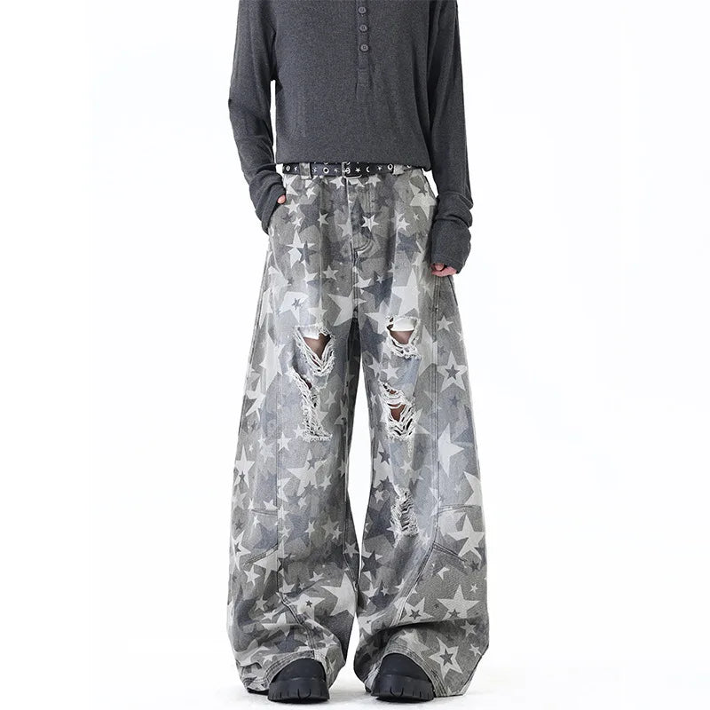 Men's Baggy Jeans Unisex Y2K Trendy Casual Wide Leg Denim Pants High Street Oversize Trousers American Style Streetwear Fashion