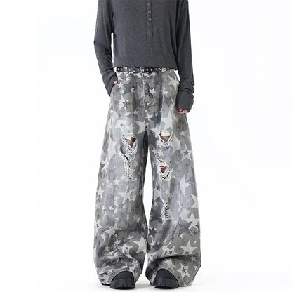 Men's Baggy Jeans Unisex Y2K Trendy Casual Wide Leg Denim Pants High Street Oversize Trousers American Style Streetwear Fashion