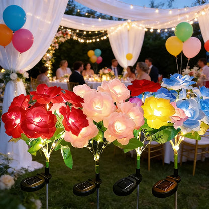 Garden Yard Lawn Night Lamp 5 Head LED Solar Simulation Rose Flower Solar LED Light Landscape Garden Home Decoration Flowers