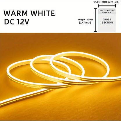 1 Roll 12V 196.85in/5M LED Flexible Silicone Neon Light, Outdoor LED Strip Lights Waterproof, 2835 12-bead Neon Light, 12V 6*12