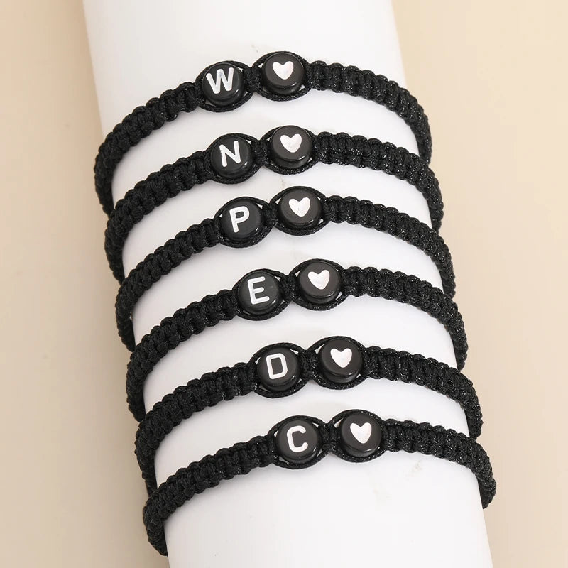 26 Letters Initial Heart Bracelets Handmade Adjustable A-Z Name Braided Bracelets For Women Men Friendship Jewelry