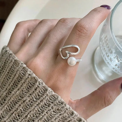 VENTFILLE 925 Sterling Silve Love Heart  Ring for Women Girl Gift Line Pearl Korean Sweet  Jewelry Birthday Gift Dropshipping