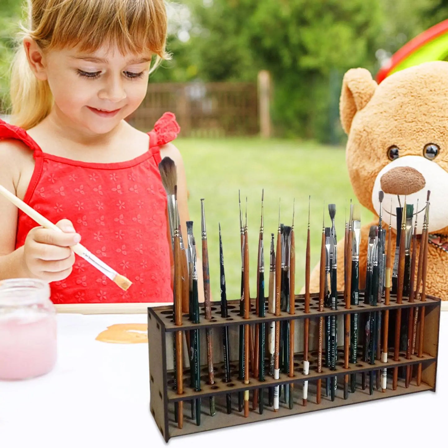 67Holes Wall Mount Premium Wooden Brush Holder Artist Desk Organizer Pencil Paint Brushes Display Storage Box Paint Brush Holder