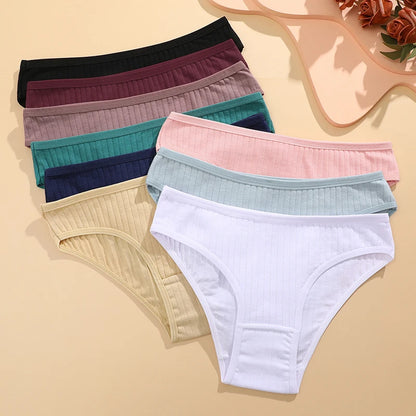 FINETOO 10PCS Women's Cotton Panties Sexy Breathable Underwear Female Solid Comfortable Lingerie Striped Briefs Wholesale M-XL