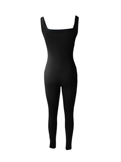 Women Sleeveless Bodycon Jumpsuit Summer Solid Color U-neck Romper Pants Streetwear Clubwear