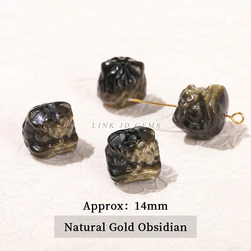 1 Pc Natural Stone Fluorite Obsidian Rock Quartz Carved Lion Head Beads With Hole For Jewelry Making Diy Necklace Bracelet