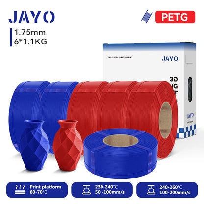 JAYO Refill PETG/PLA+ Filament 1.75mm Refill 3D Printer Filament, Suitable for Bambu Lab Filament & JAYO Reusable spools 6Rolls