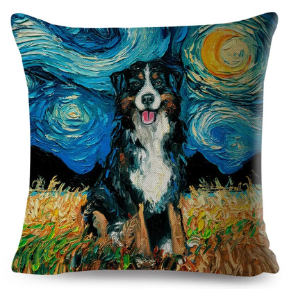 Both Sided Starry Sky Dog Cushion Cover Decor Oil Painting Cartoon Pet Animal Pillow Case for Sofa Home  Linen Pillowcase