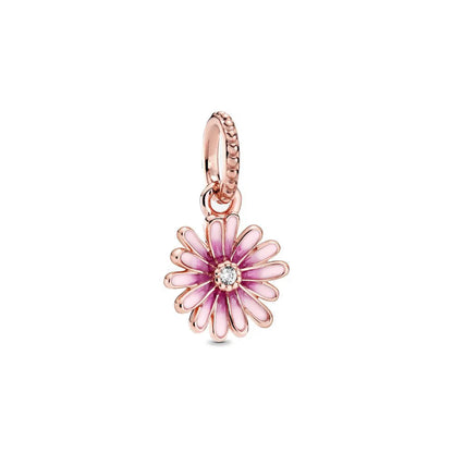Rose Gold Fine Plated Pink Clip Dasiy Butterfly Dragonfly DIY Charms Fit Original Sterling Silver 925 Bracelet For Women Jewelry