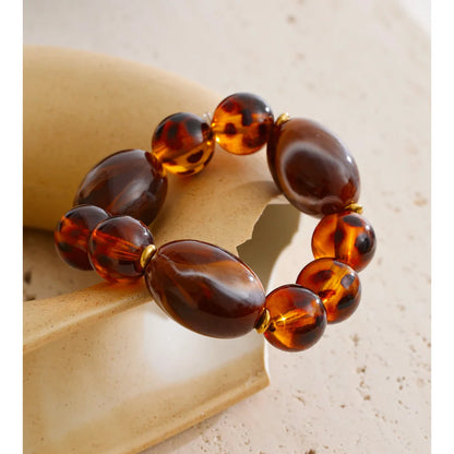 Yhpup New Arrivals Amber Acrylic Resin Round Beads Chain Handmade Bracelet Stainless Steel Stylish Unique Distinctive Jewelry
