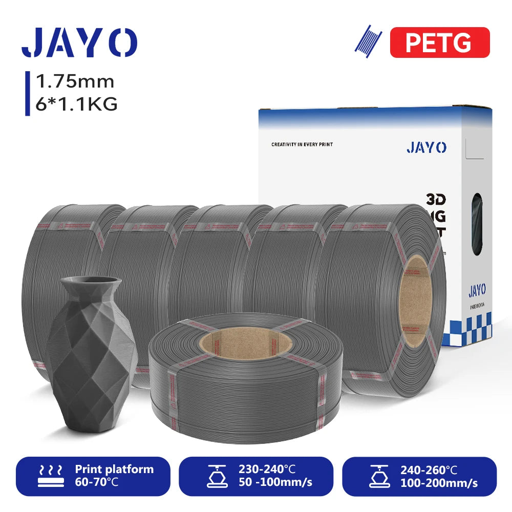 JAYO Refill PETG/PLA+ Filament 1.75mm Refill 3D Printer Filament, Suitable for Bambu Lab Filament & JAYO Reusable spools 6Rolls