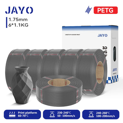 JAYO Refill PETG/PLA+ Filament 1.75mm Refill 3D Printer Filament, Suitable for Bambu Lab Filament & JAYO Reusable spools 6Rolls