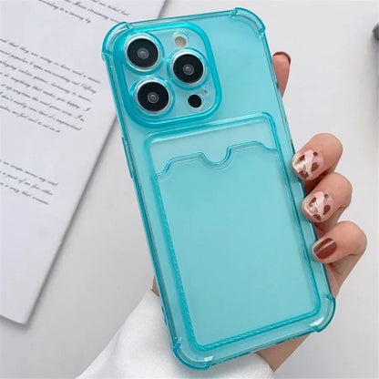 Transparent Card Wallet Slot Bag Holder Case For iPhone 16 15 14 13 12 11 Pro Max Mini X XR 7 8 Plus Clear Shockproof Soft Cover