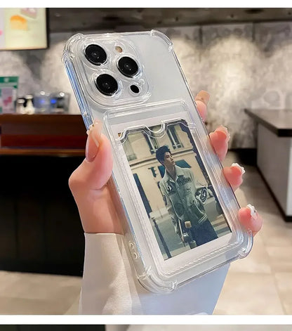 Transparent Card Wallet Slot Bag Holder Case For iPhone 16 15 14 13 12 11 Pro Max Mini X XR 7 8 Plus Clear Shockproof Soft Cover