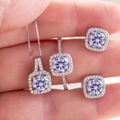 Women's Round Cut D Color Moissanite Jewelry Set Real 925 Silver Pendant Necklace and Stud Earrings female dating fine Jewelry