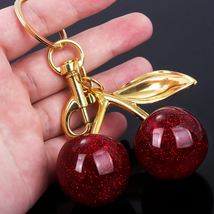 Fashion Red Cherry Keychain Pendant Summer Fruits Keyring for Women Men Bag Jewelry Accessory Gift