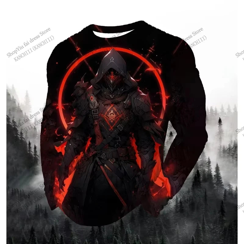 New Japanese Style Tattoo Samurai 3d Print Long Sleeve T-shirt For Men Women Fashion Sports Tops Tees Men Clothing Street tshirt