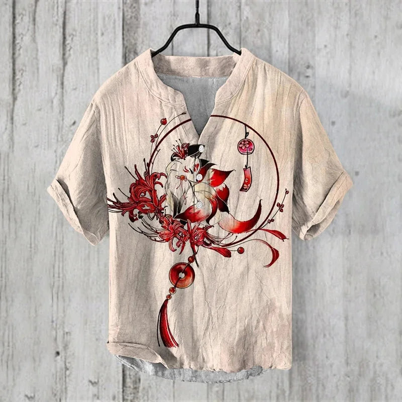 2025 New Hawaiian Fashion Short Sleeve Shirt 3D Printed Bamboo Linen Casual Loose Pullover Button Men's Shirt S-5XL