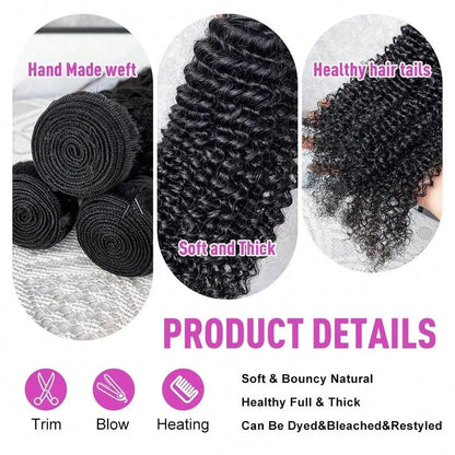 Brazilian Jerry Curly Wave 24 26 28Inch Unprocessed Virgin Deep Curly Human Hair Quick Weave Raw Water Wave Nature Black