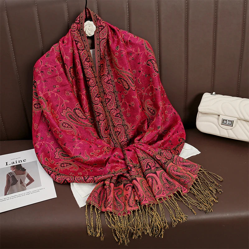 Autumn Winter Scarf Women Pashmina Shawls Cashmere Blanket Paisley Warm Thick Chunky Stoles Lady Elegant Poncho Outdoor Bufanda