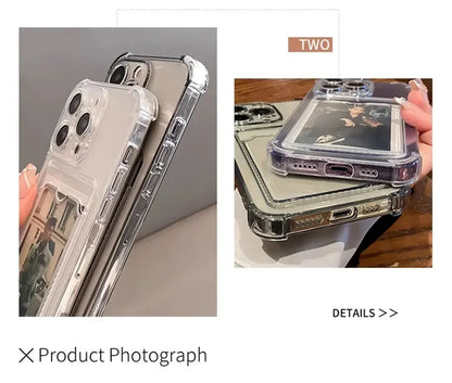 Transparent Card Wallet Slot Bag Holder Case For iPhone 16 15 14 13 12 11 Pro Max Mini X XR 7 8 Plus Clear Shockproof Soft Cover