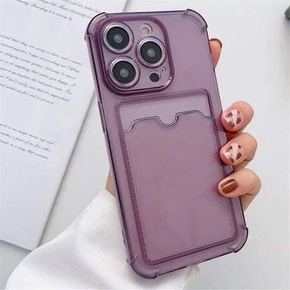 Transparent Card Wallet Slot Bag Holder Case For iPhone 16 15 14 13 12 11 Pro Max Mini X XR 7 8 Plus Clear Shockproof Soft Cover