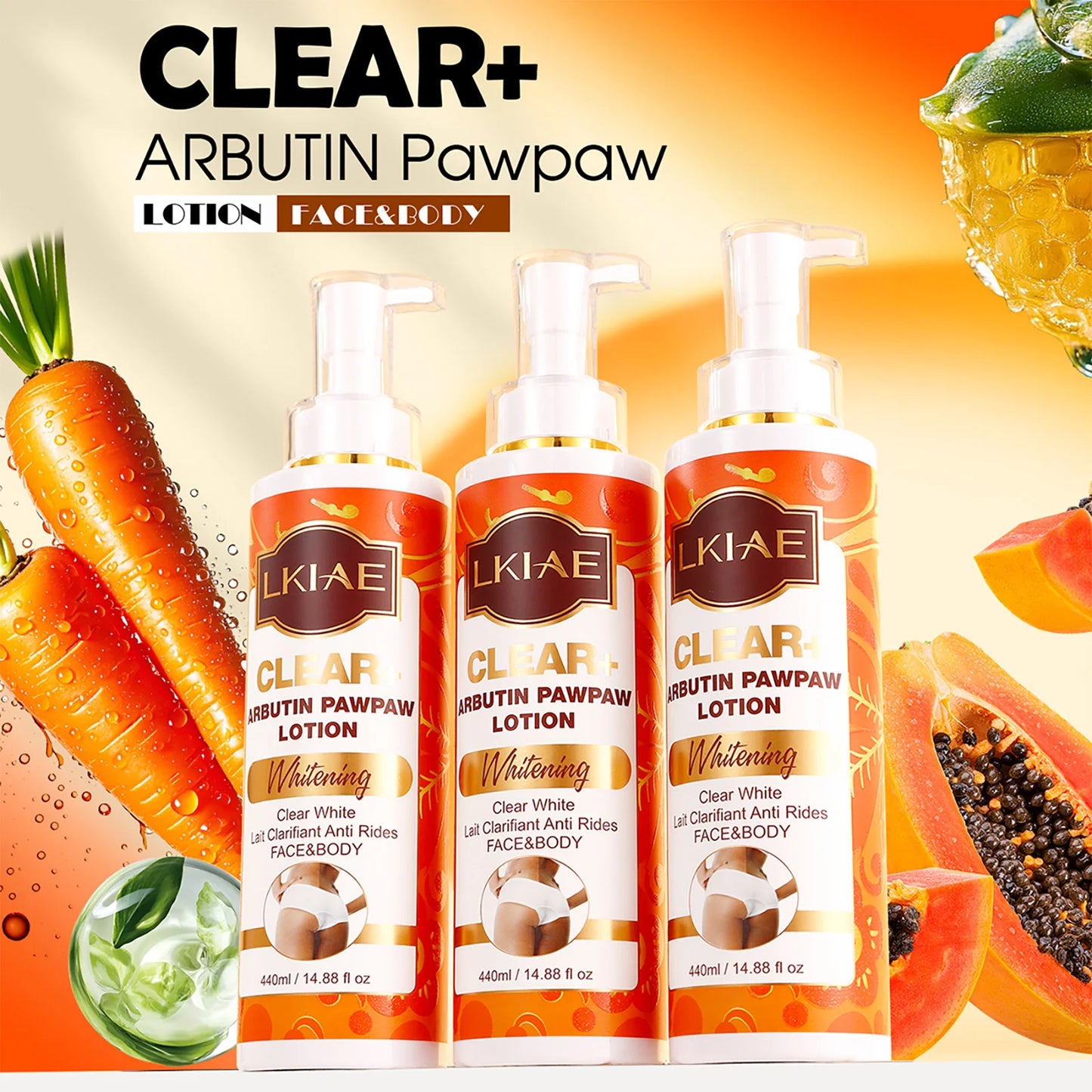 LKIAE Arbutin Whitening Set, With Vitamin C, Natural Papaya, Carrot, Remove Dark Spots, Melanin, Skin Moisturizer, Smooth Skin