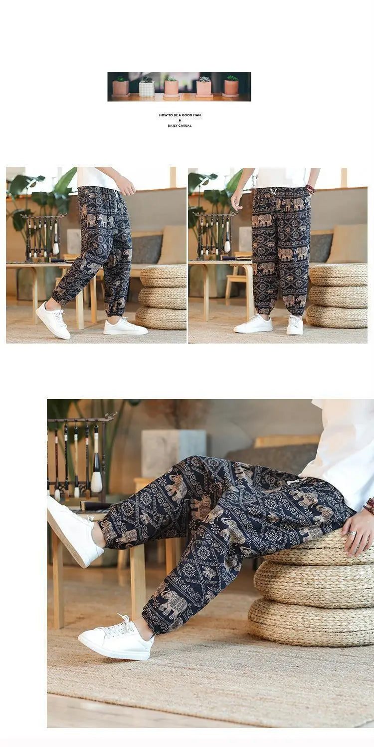 Thai  Cotton Linen  Pants Loose Fit Casual Men's Pants Asian Style Summer Lightweight Trendy Sweatpants  Summer Thin Pants