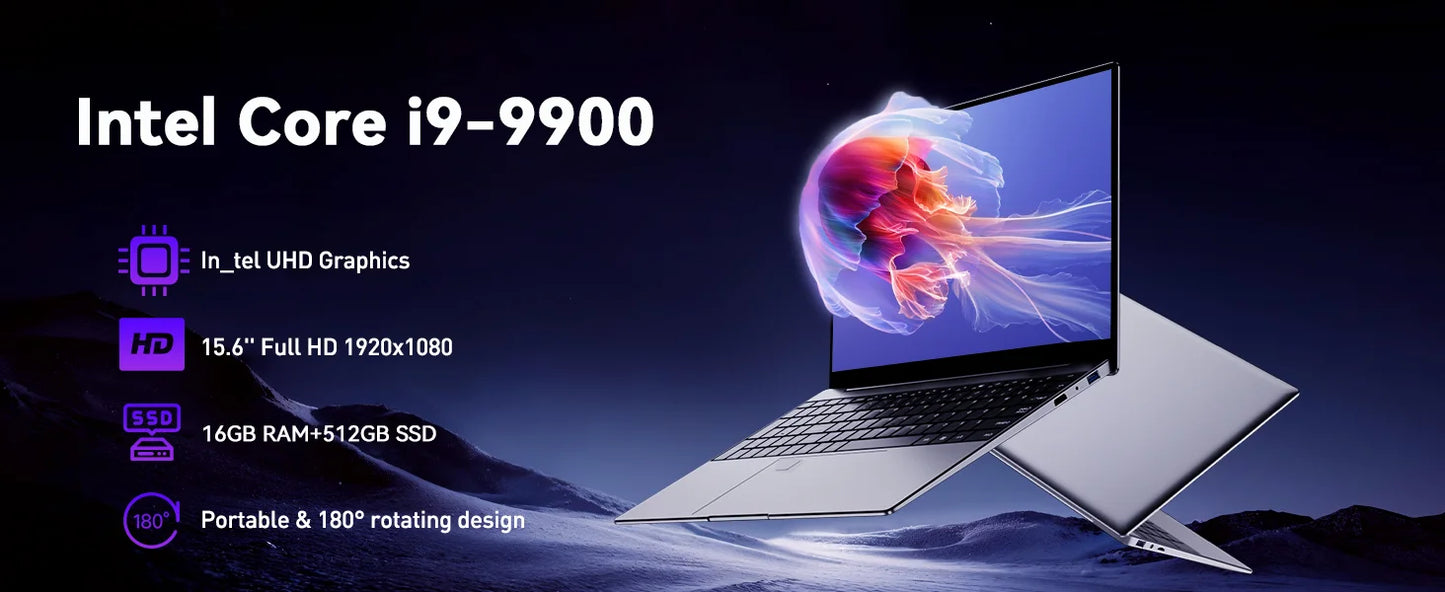 2026 Brand New Intel i9-9900 15.6 Inch Backlit Fingerprint Unlock Laptop Windows 11 Office Study NoteBook Gaming Computer PC
