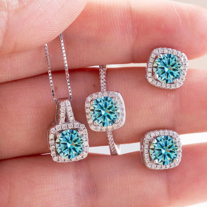 Women's Round Cut D Color Moissanite Jewelry Set Real 925 Silver Pendant Necklace and Stud Earrings female dating fine Jewelry