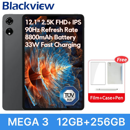 【World premiere】Blackview MEGA 3 Tablet 12.1" 2.5K 90Hz Display 12GB 256GB 8800mAh 50MP Camera 33W Fast Charging Android 15 Pa