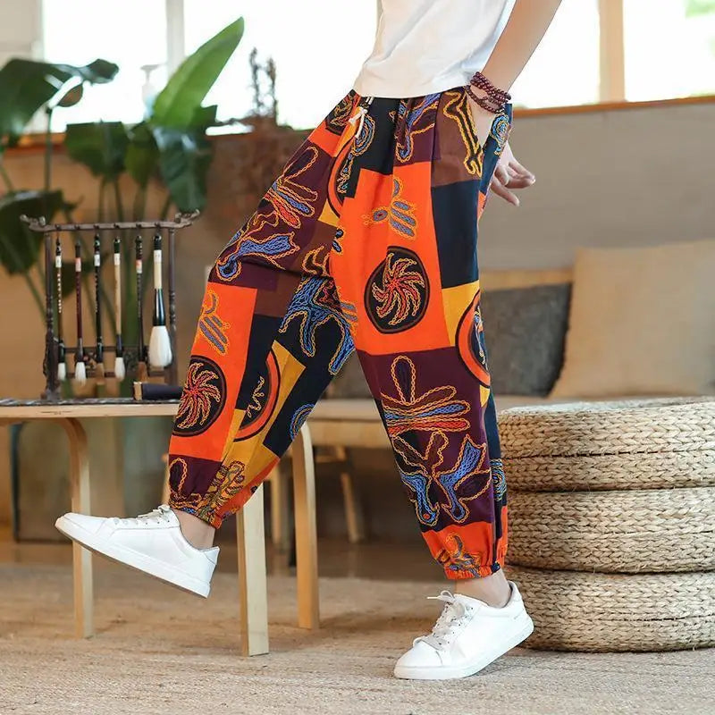 Thai  Cotton Linen  Pants Loose Fit Casual Men's Pants Asian Style Summer Lightweight Trendy Sweatpants  Summer Thin Pants