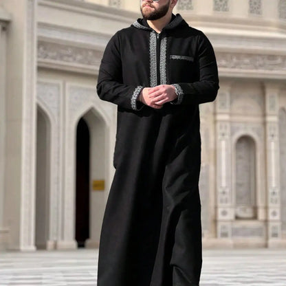 New Moroccan thobe long-sleeved embroidered hood design Muslim man abaya Islamic loose man