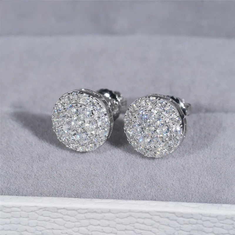BXINY GRA Certified Full Moissanite Earrings 100% S925 Silver 18K Gold Plated Round Ear Studs for Women Men Hiphop Gifts Jewelry