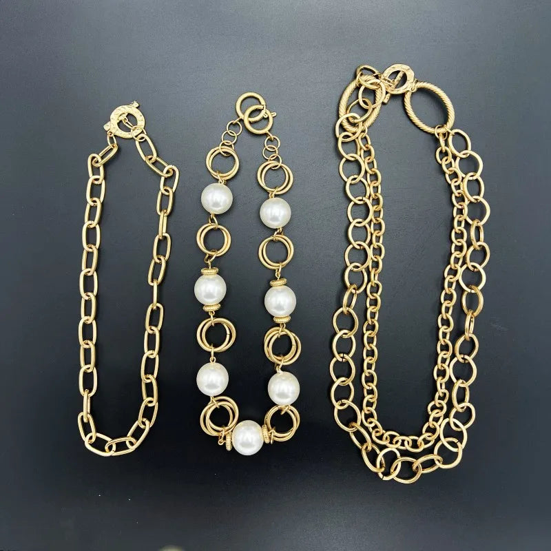 Vintage Europe and the United States vintage fashion pearl chain a variety of wear necklace
