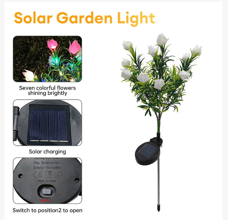 LED Gardenia, Rose, Lily Solar Outdoor Artificial Lantern, Garden Decoration, Lawn Lantern, Grass Atmosphere Light