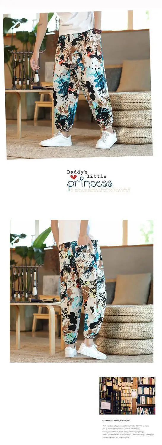 Thai  Cotton Linen  Pants Loose Fit Casual Men's Pants Asian Style Summer Lightweight Trendy Sweatpants  Summer Thin Pants