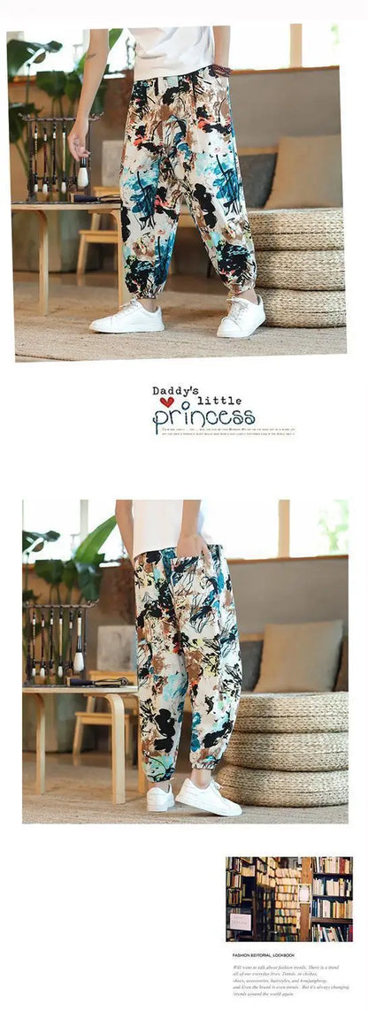 Thai  Cotton Linen  Pants Loose Fit Casual Men's Pants Asian Style Summer Lightweight Trendy Sweatpants  Summer Thin Pants