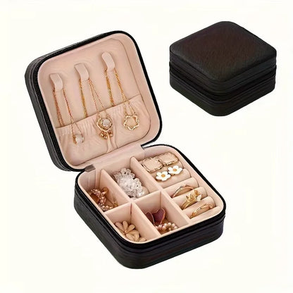 Square Jewelry Organizer Box with Lid | 6-Color Travel Case for Earrings, Necklaces & Rings - Gift for Women