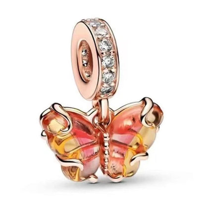 Rose Gold Fine Plated Pink Clip Dasiy Butterfly Dragonfly DIY Charms Fit Original Sterling Silver 925 Bracelet For Women Jewelry