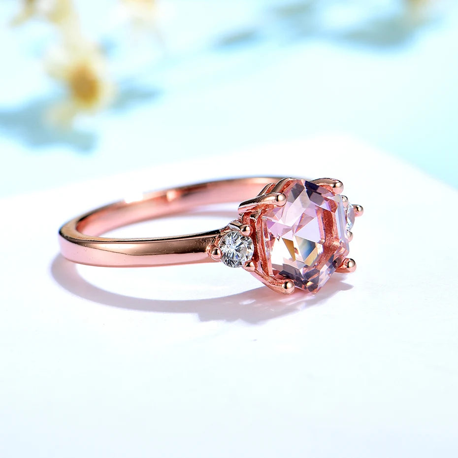 Luxyimagic Hexagon London Blue Topaz Gemstone Ring for Women Soid 925 Sterling Silver Tanzanite Morganite Jewelry for Engagement