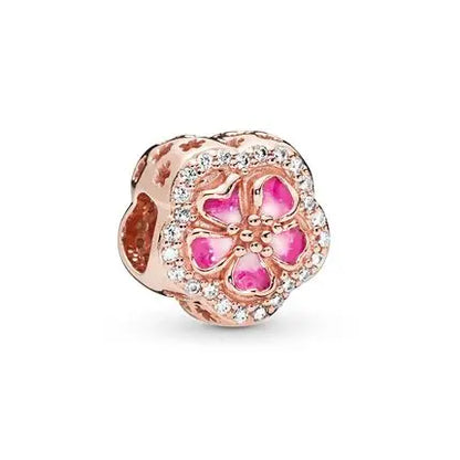 Rose Gold Fine Plated Pink Clip Dasiy Butterfly Dragonfly DIY Charms Fit Original Sterling Silver 925 Bracelet For Women Jewelry