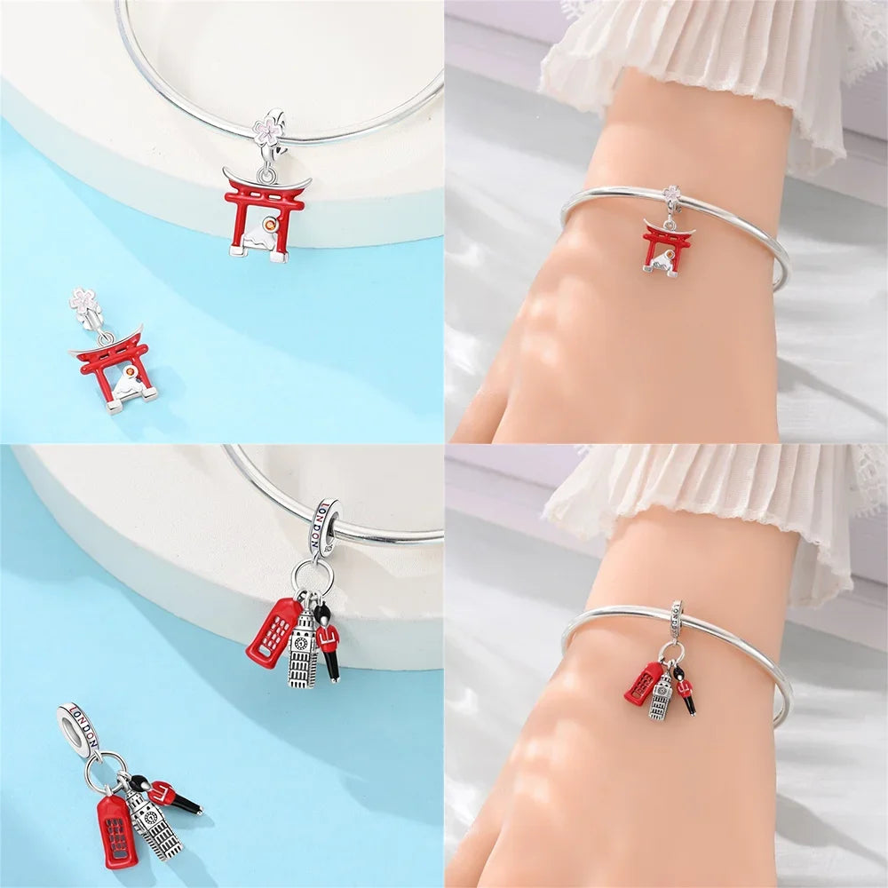 New 925 Silver Charms Greek Temple Paris Tower London Big Ben Beads Pendant Fit Original Bracelet DIY Cultural Fine Jewelry Gift
